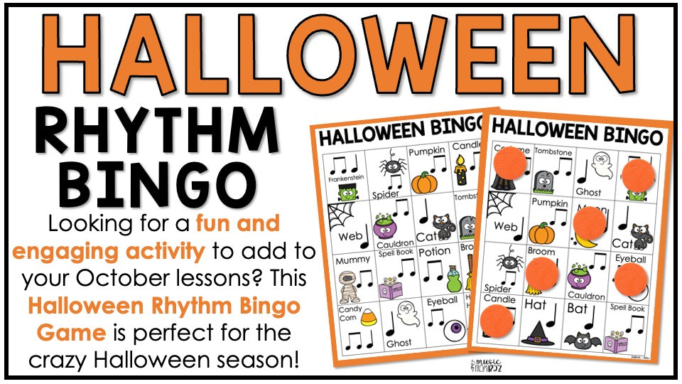 Halloween Music Bingo Game Activities for Quarter & Eighth Notes Centers