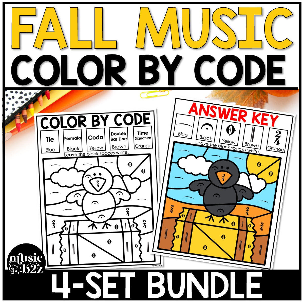 Fall Music Worksheet Fall Music Coloring BUNDLE Color by Note Fall Music Worksheets Color b ...