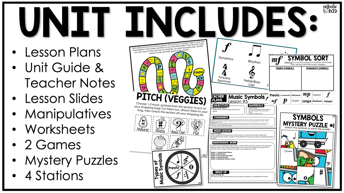 Music Symbols Unit Elementary Music Curriculum Lesson Activity Worksheets Games