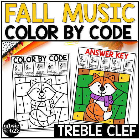 Fall Music Coloring Music Color by Note Fall Music Worksheets Treble Clef