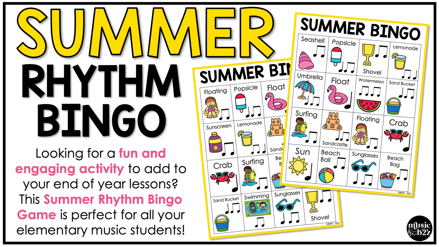 Summer Music Bingo Game Rhythm Bingo Game for Quarter & Eighth Notes Centers