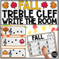Fall Treble Clef Notes Music Write the Room Game & Scavenger Hunt for Autumn