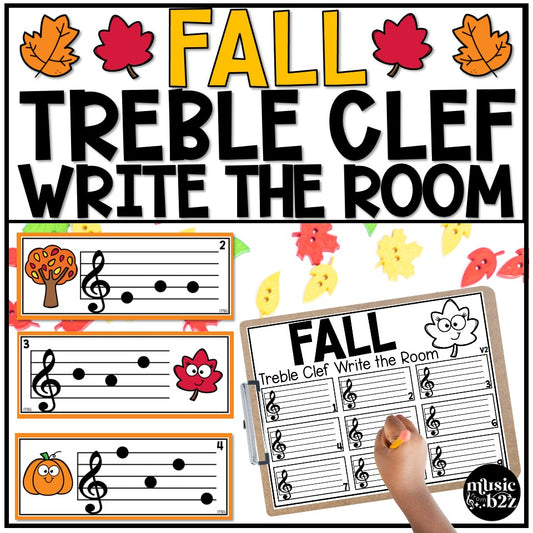 Fall Treble Clef Notes Music Write the Room Game & Scavenger Hunt for Autumn
