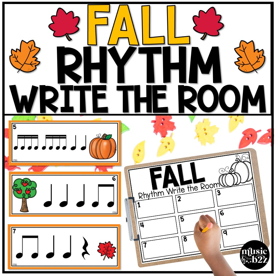 Fall Rhythm Write the Room Elementary Music Game & Scavenger Hunt for Autumn