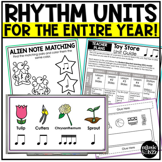 Rhythm Unit Bundle for K-5 Elementary Music Curriculum Worksheets Games Centers