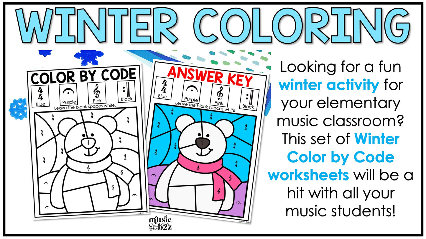 Winter Music Coloring Color by Note Winter Music Worksheets Music Symbols