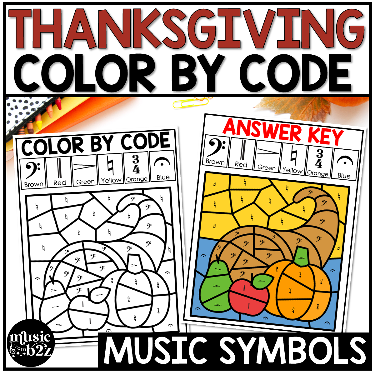 Thanksgiving Music Coloring Color by Note Music Worksheets Music Symbols