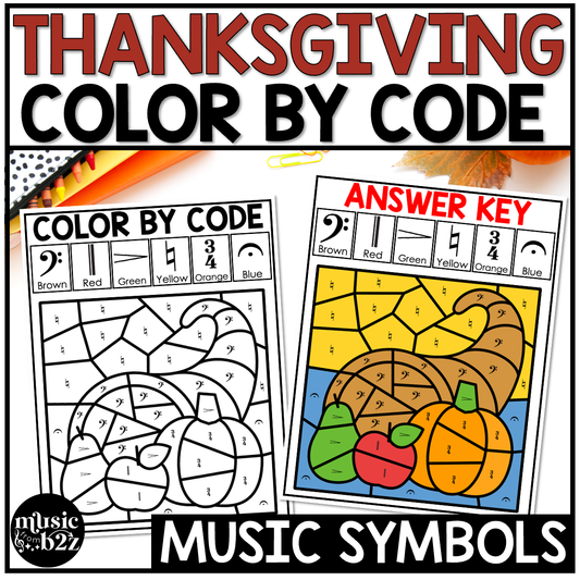 Thanksgiving Music Coloring Color by Note Music Worksheets Music Symbols