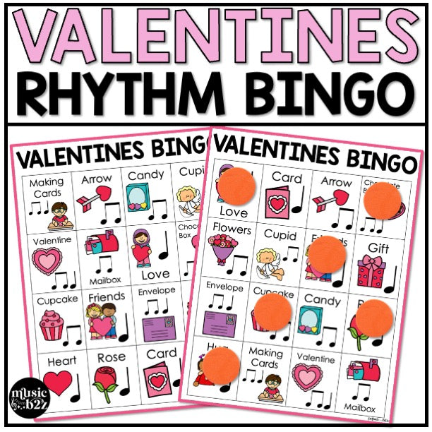 Valentines Day Music Bingo Game Activities for Quarter & Eighth Notes Centers