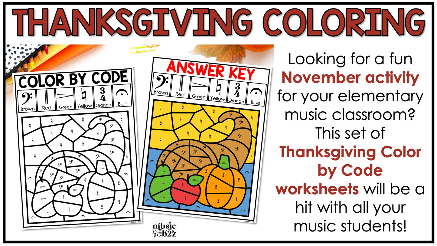 Thanksgiving Music Coloring Color by Note Music Worksheets Music Symbols