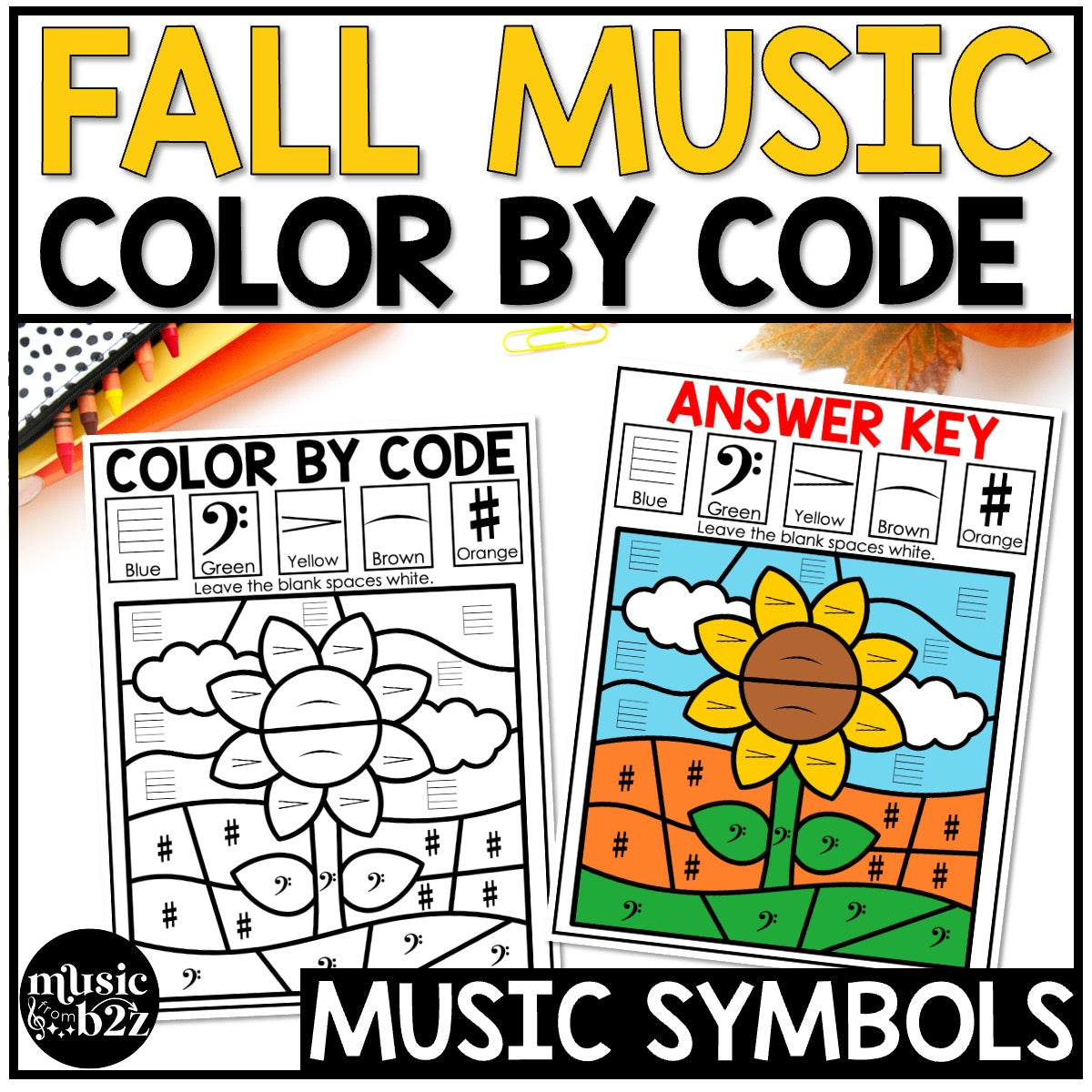 Fall Music Coloring Music Color by Note Fall Music Worksheets Music Symbols