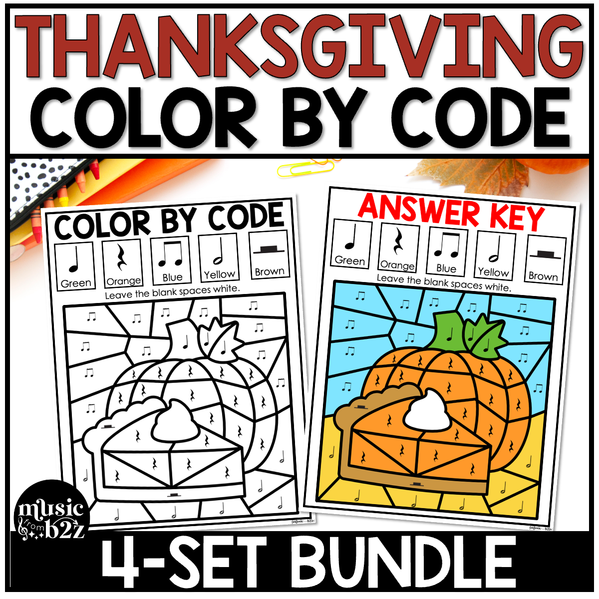 Thanksgiving Music Coloring BUNDLE Color by Note Thanksgiving Music Worksheets
