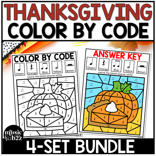 Thanksgiving Music Coloring BUNDLE Color by Note Thanksgiving Music Worksheets