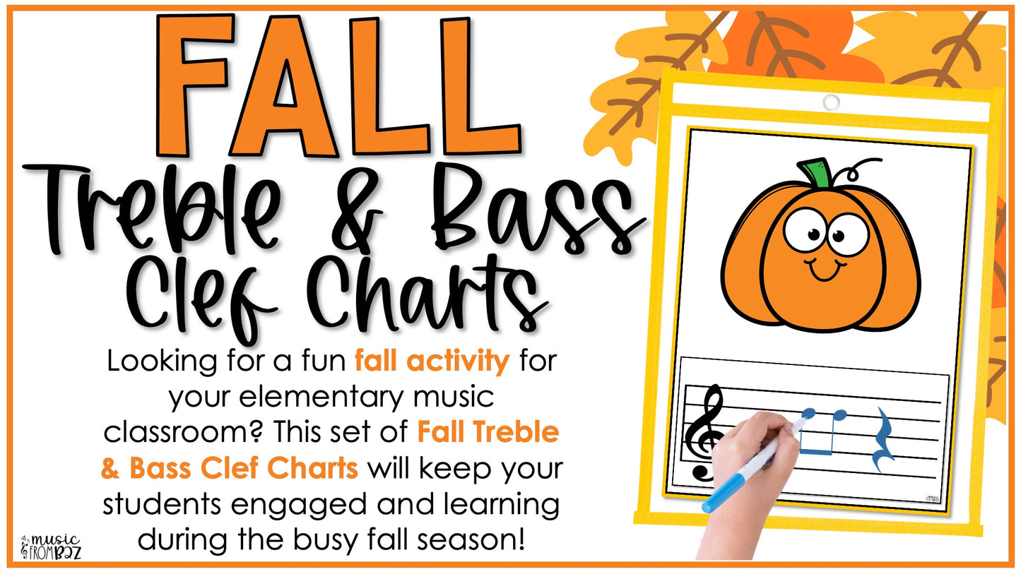 Fall Music Lines and Spaces Treble Clef Worksheets Fall Music Activities