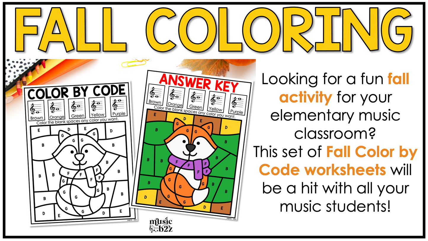 Fall Music Coloring Music Color by Note Fall Music Worksheets Treble Clef