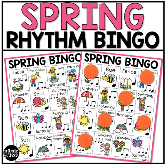 Spring Music Bingo Game Activities for Quarter & Eighth Notes Centers Rhythm