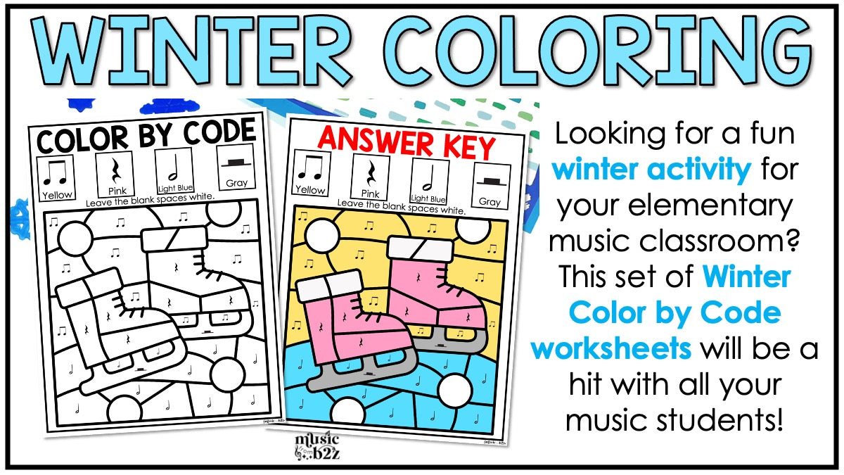 Winter Music Coloring BUNDLE Color by Note Winter Music Worksheets