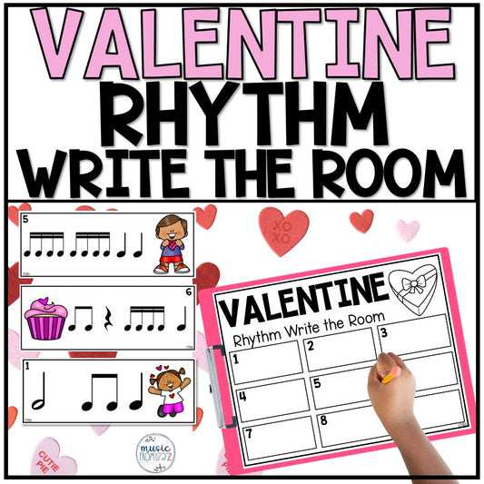 Valentine's Day Music Activity - Write the Room - Music Rhythm - Music Lesson
