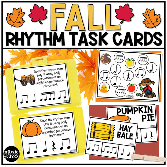 Fall Rhythm Task Cards Elementary Music Centers Lessons & Activities for Autumn