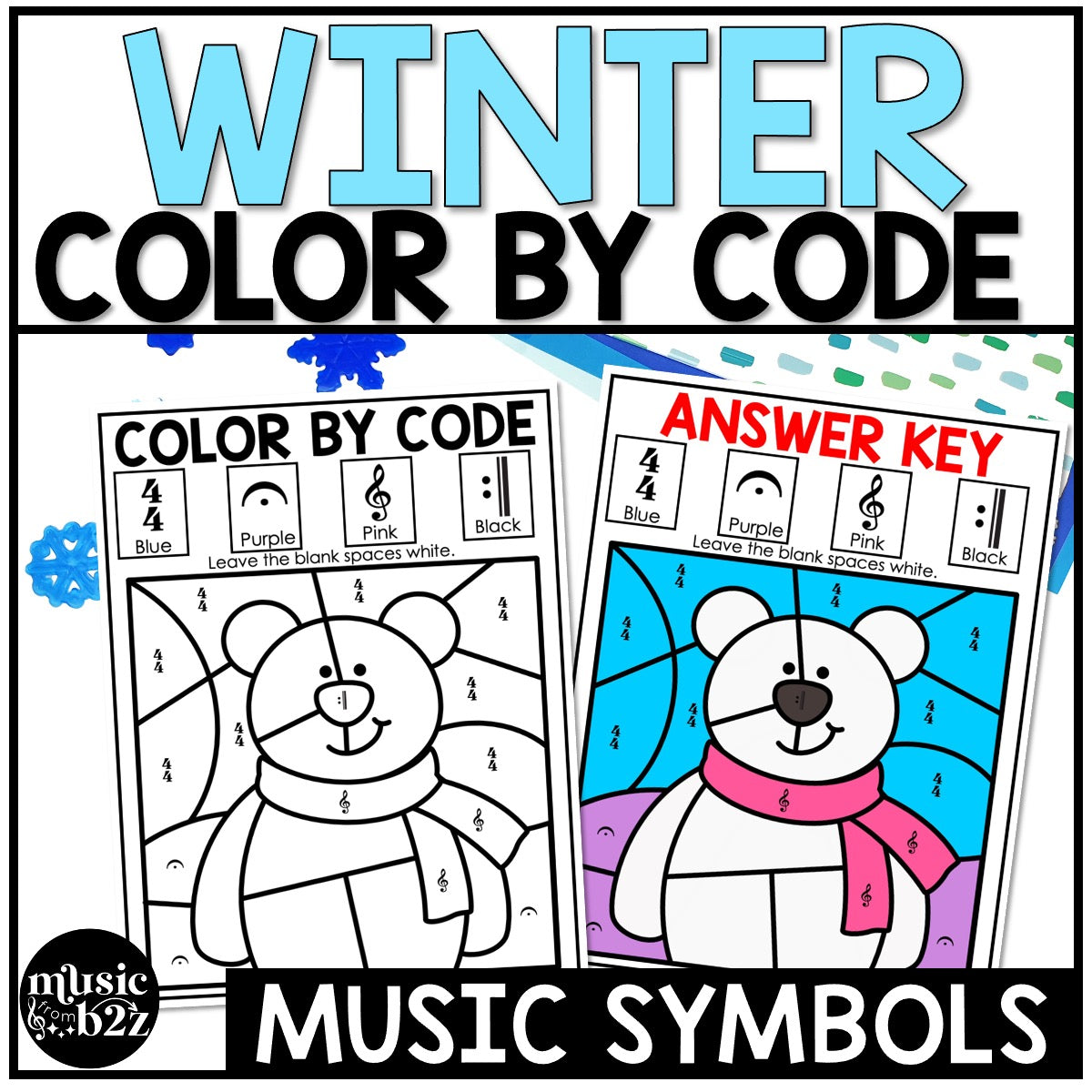 Winter Music Coloring Color by Note Winter Music Worksheets Music Symbols