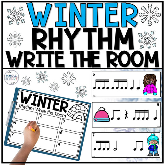Winter Music Activities - Write the Room - Music Rhythm Worksheet - Music Lesson