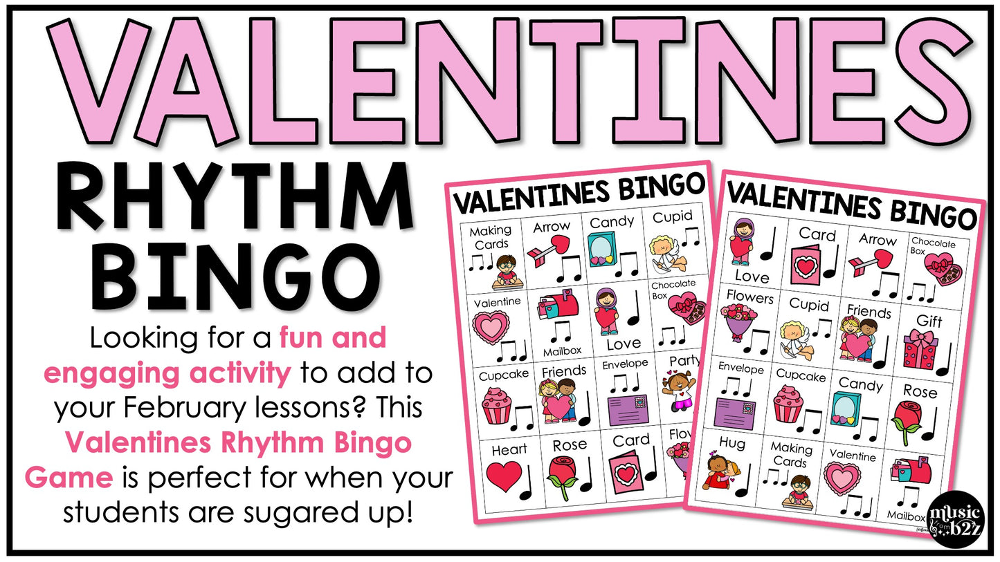 Valentines Day Music Bingo Game Activities for Quarter & Eighth Notes Centers