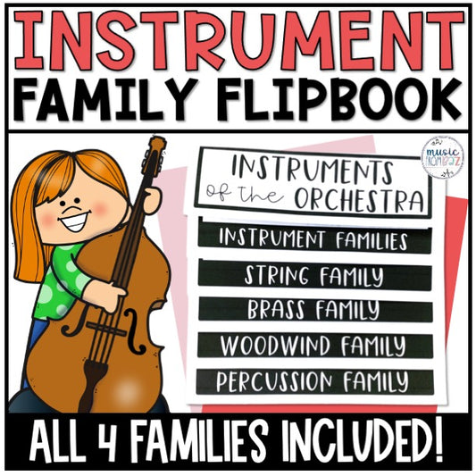 Musical Instrument Families of the Orchestra Review - Music Flipbook Activity