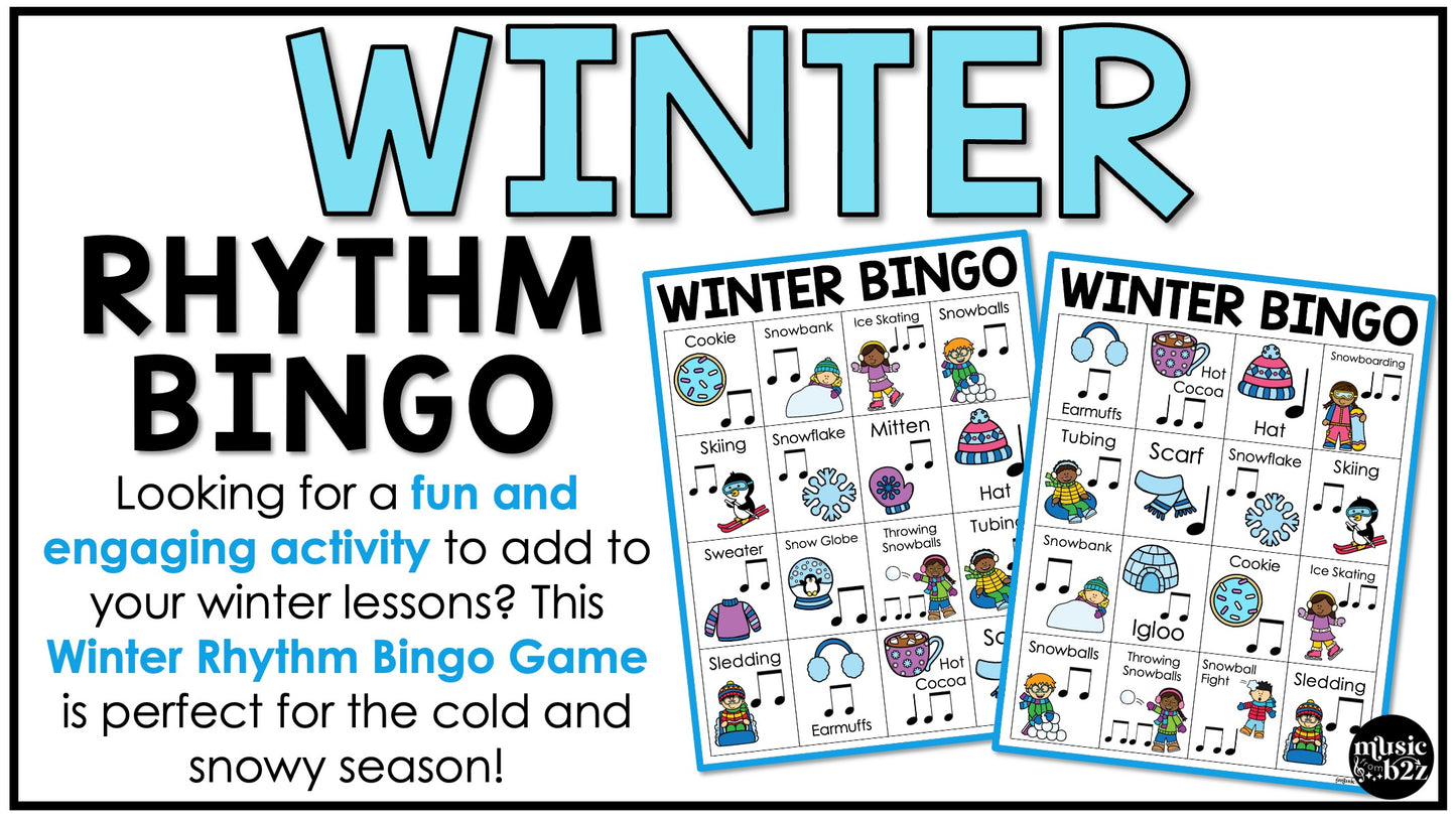 Winter Music Bingo Game Activities for Quarter & Eighth Notes Centers Sub Plans