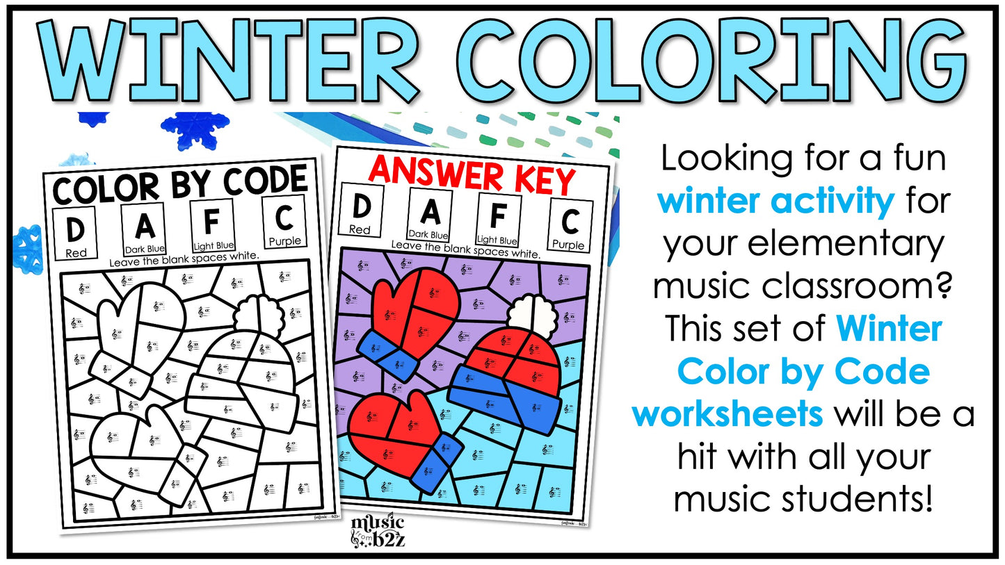 Winter Music Coloring Color by Note Winter Music Worksheets Treble Clef
