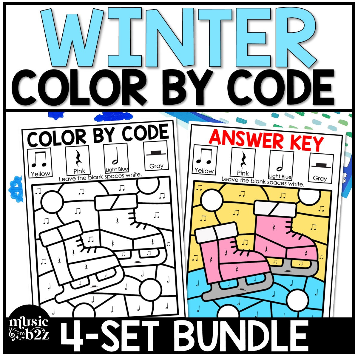 Winter Music Coloring BUNDLE Color by Note Winter Music Worksheets