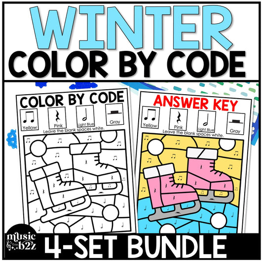 Winter Music Coloring BUNDLE Color by Note Winter Music Worksheets