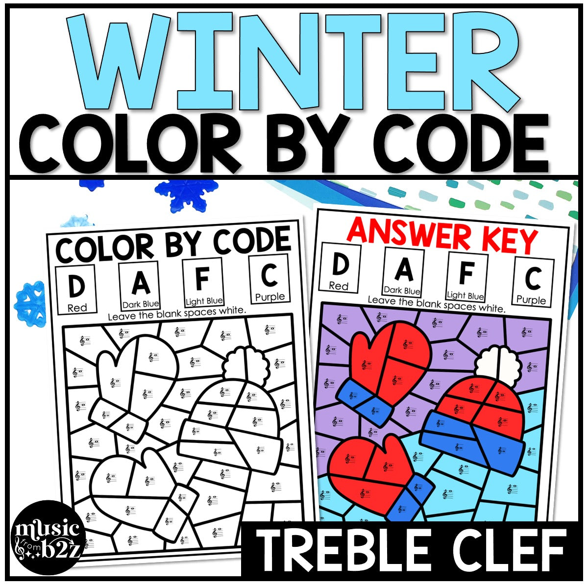 Winter Music Coloring Color by Note Winter Music Worksheets Treble Clef