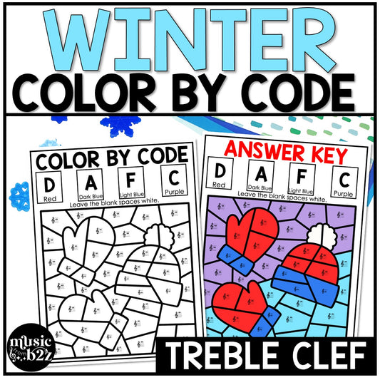 Winter Music Coloring Color by Note Winter Music Worksheets Treble Clef