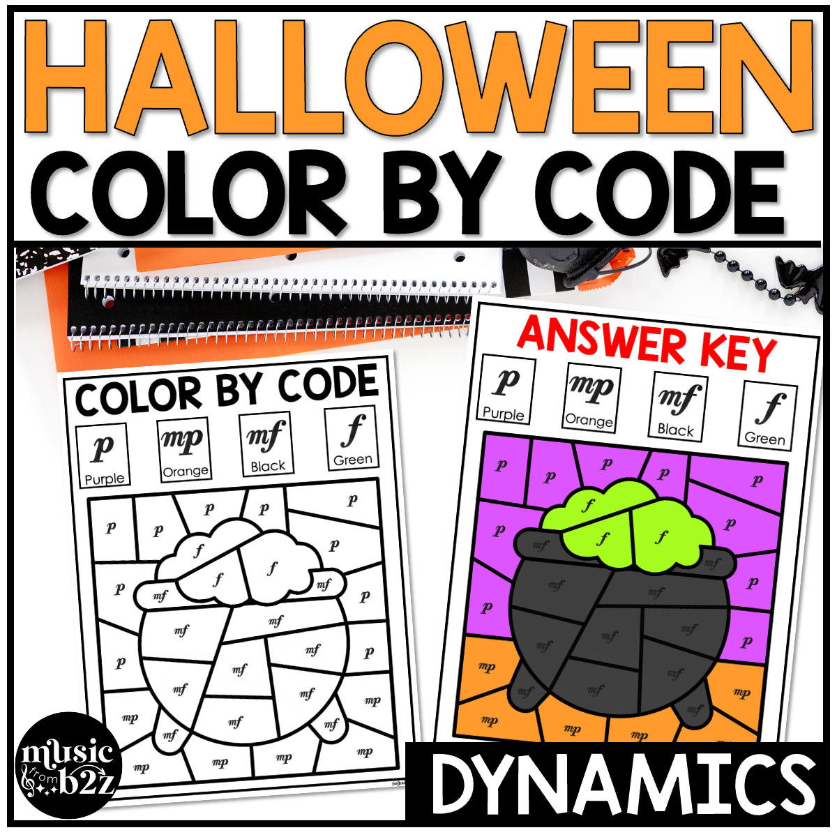 Halloween Music Coloring Color by Note Halloween Music Worksheets Dynamics