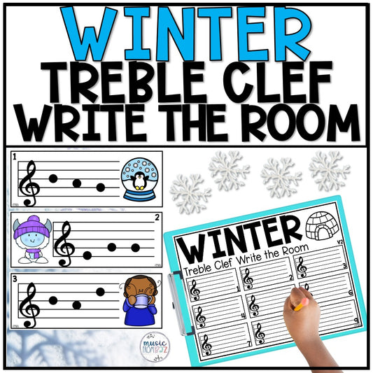 Winter Music Activity - Music Write the Room - Treble Clef - Lines & Spaces