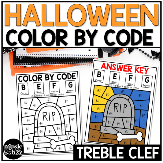 Halloween Music Coloring Color by Note Halloween Music Worksheets Treble Clef