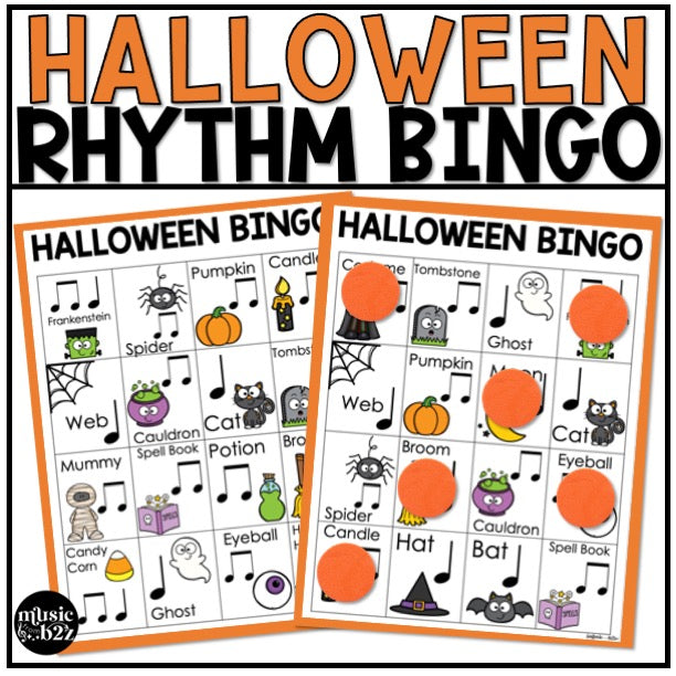 Halloween Music Bingo Game Activities for Quarter & Eighth Notes Centers