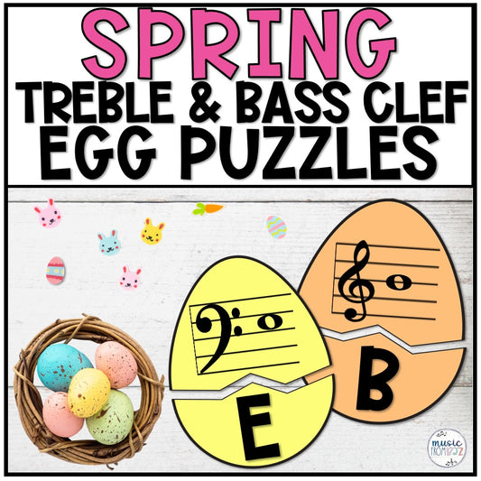 Treble & Bass Clef Spring Elementary Music Puzzles Stations Games Activities