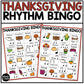 Thanksgiving Music Bingo Game Activities for Quarter & Eighth Notes Centers