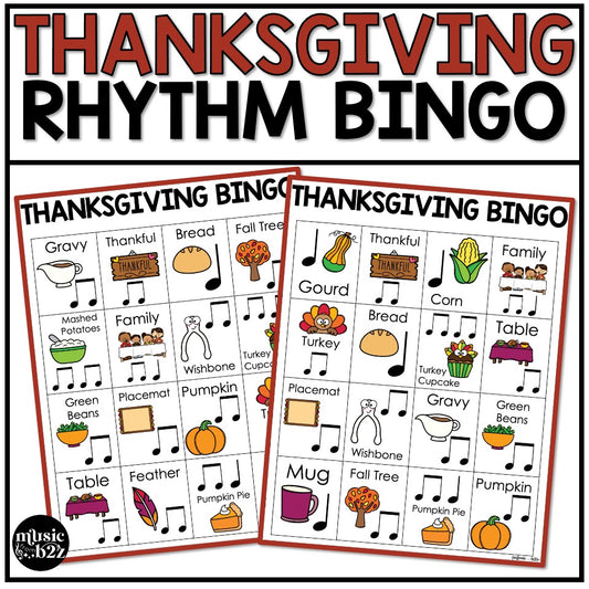 Thanksgiving Music Bingo Game Activities for Quarter & Eighth Notes Centers