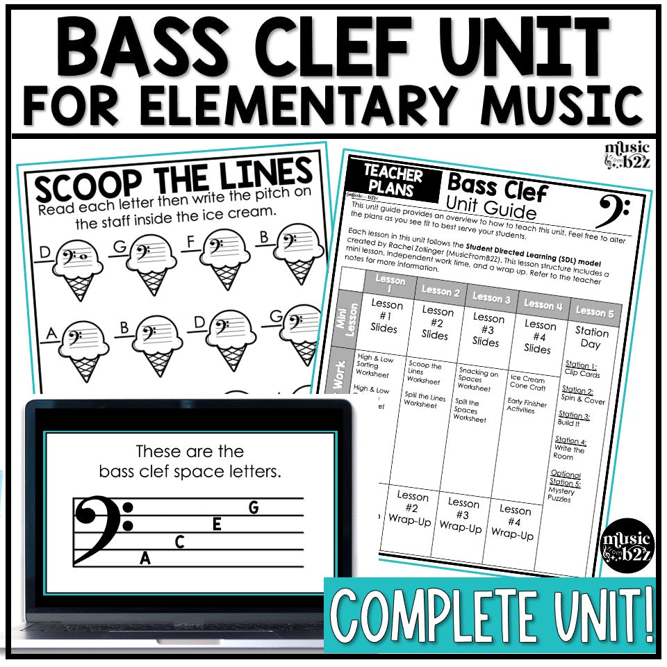 Bass Clef Unit Elementary Music Curriculum Lesson Activity Worksheets Games