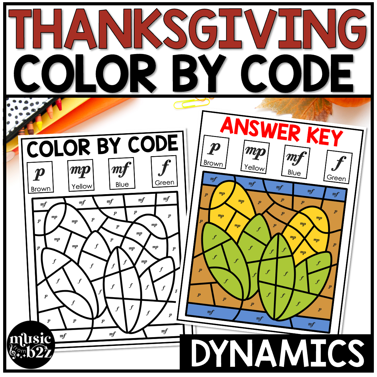 Thanksgiving Music Coloring Color by Note Thanksgiving Music Worksheets Dynamics