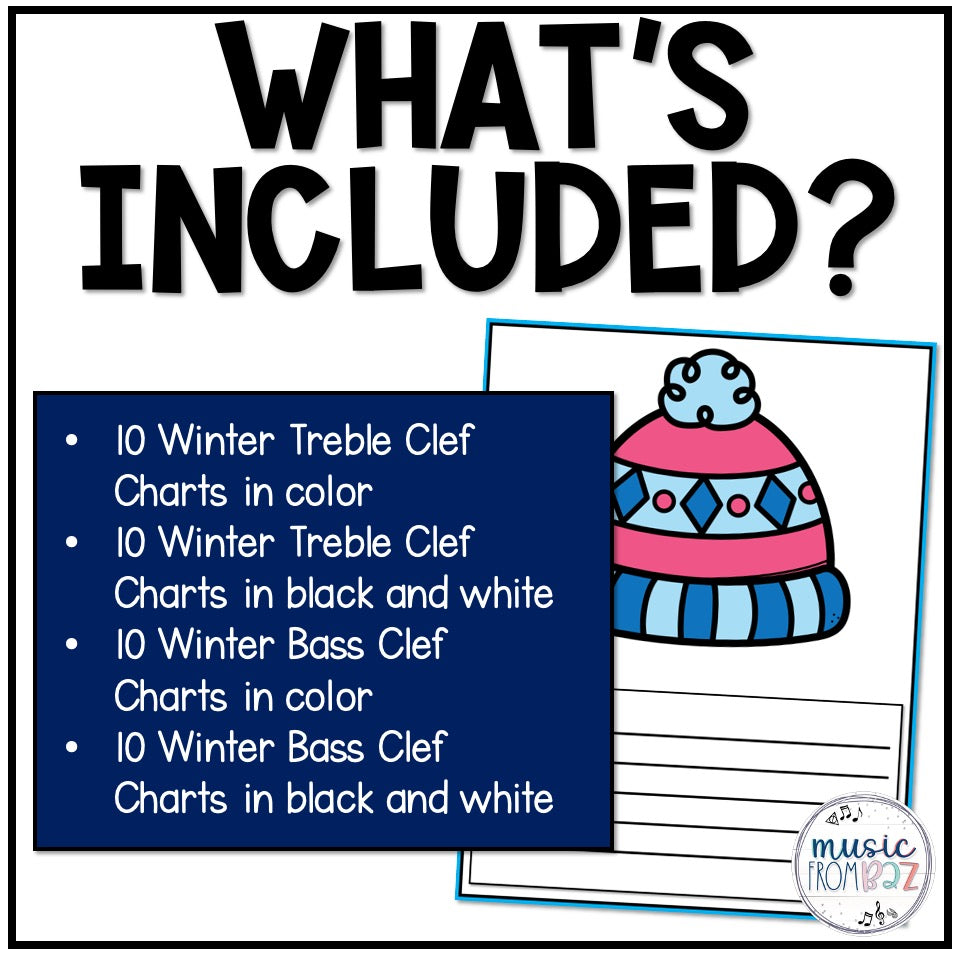 Winter Music Lesson | Treble Clef & Bass Clef Worksheet