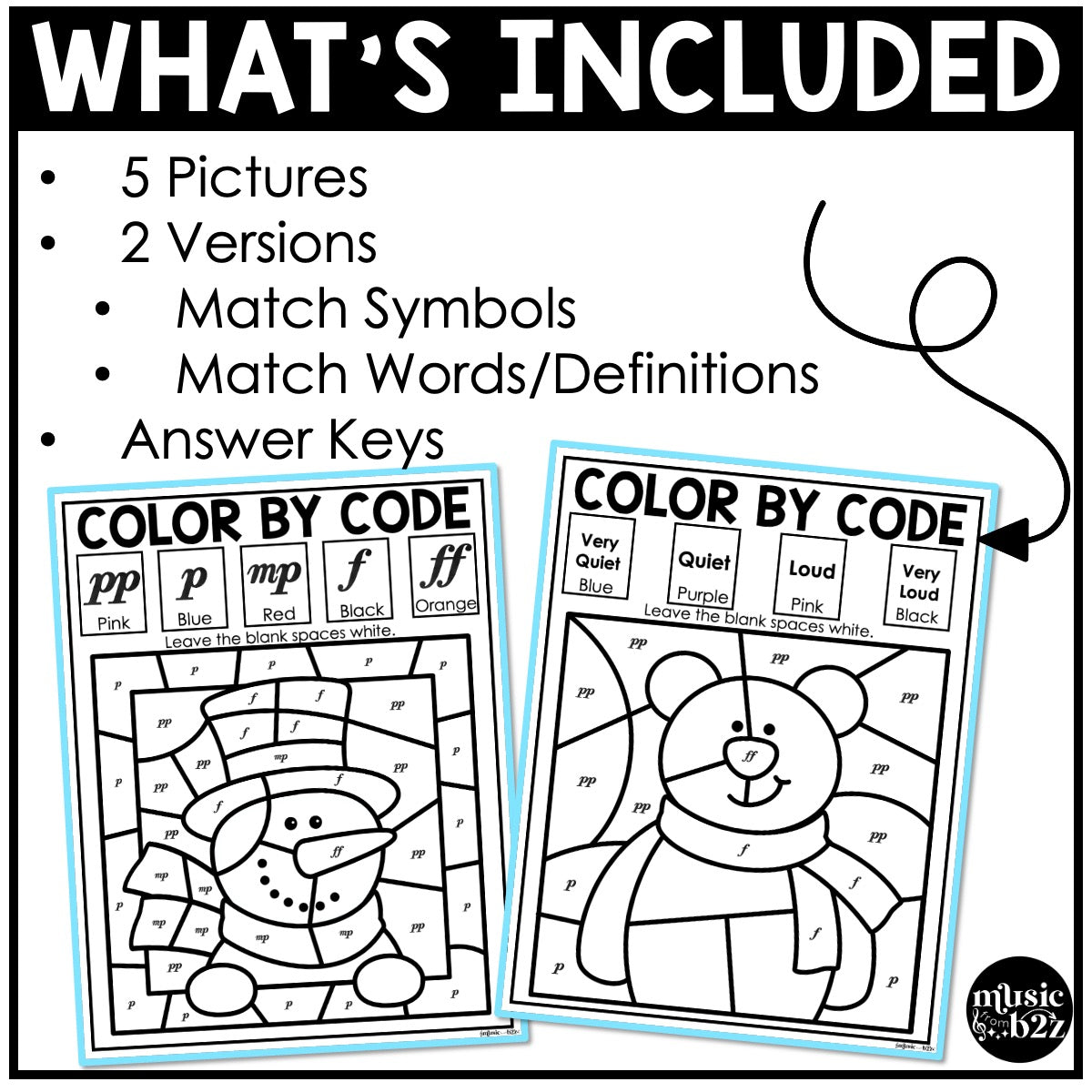 Winter Music Coloring Color by Note Winter Music Worksheets Dynamics