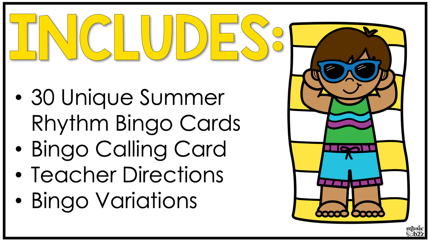 Summer Music Bingo Game Rhythm Bingo Game for Quarter & Eighth Notes Centers