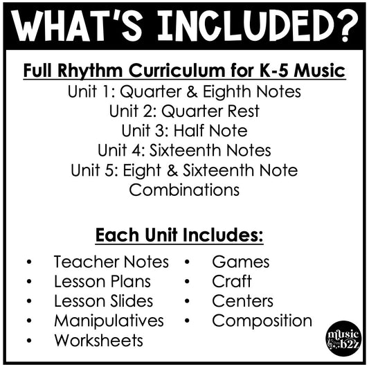 Rhythm Unit Bundle for K-5 Elementary Music Curriculum Worksheets Games Centers