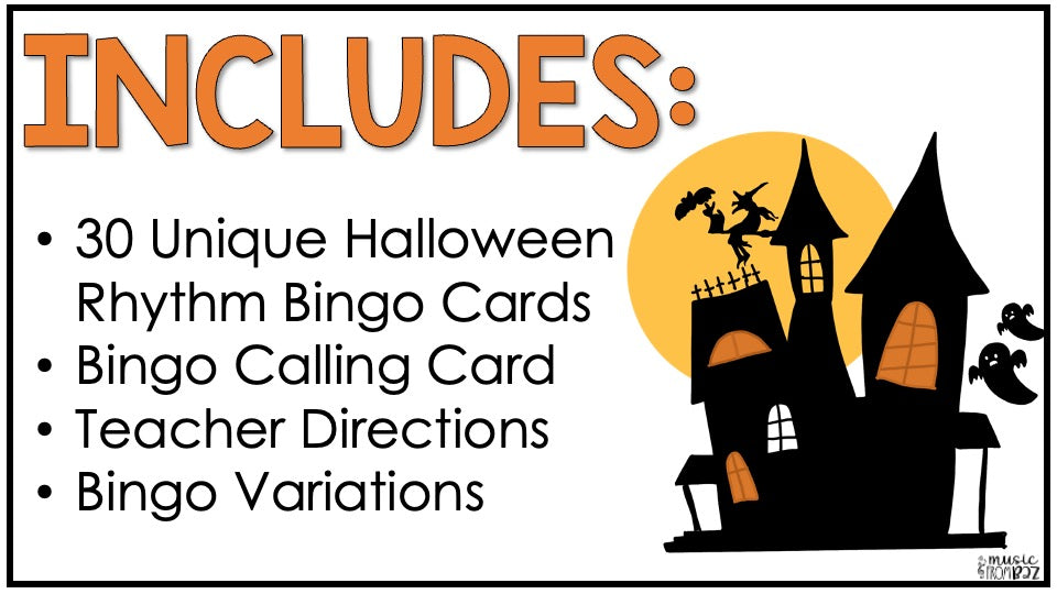 Halloween Music Bingo Game Activities for Quarter & Eighth Notes Centers