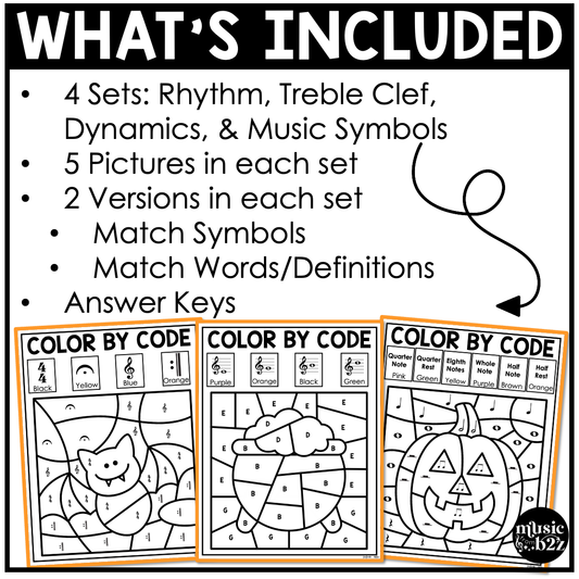 Halloween Music Coloring BUNDLE Color by Note Halloween Music Worksheets