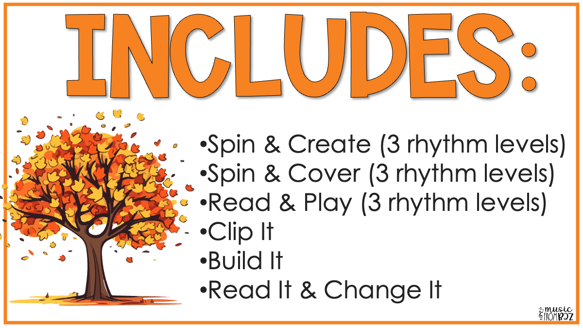 Fall Rhythm Task Cards Elementary Music Centers Lessons & Activities for Autumn