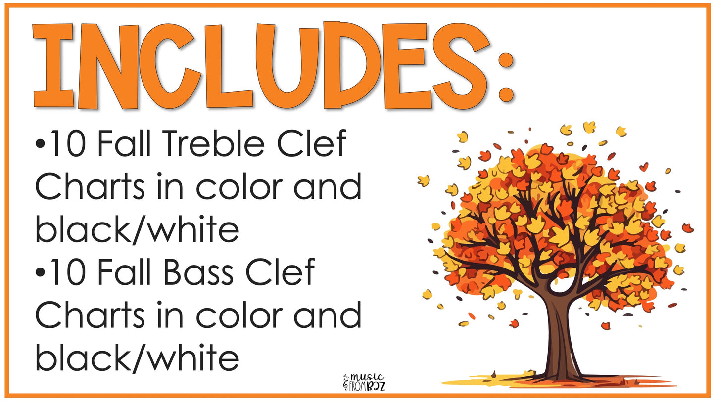 Fall Music Lines and Spaces Treble Clef Worksheets Fall Music Activities